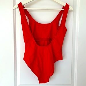 Red low back bathing suit